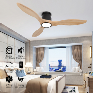 Ventilador de techo de montaje empotrado con luz de madera maciza de color de registro de 52 pulgadas 
