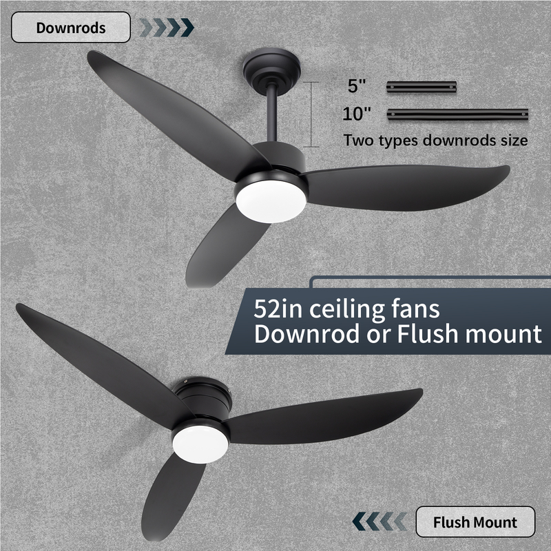 Luz de ventilador de techo retráctil de perfil bajo LED negra de 18W 3CCT