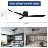 Negro 52'' 6 velocidades con ventiladores de techo para interiores y exteriores con control remoto