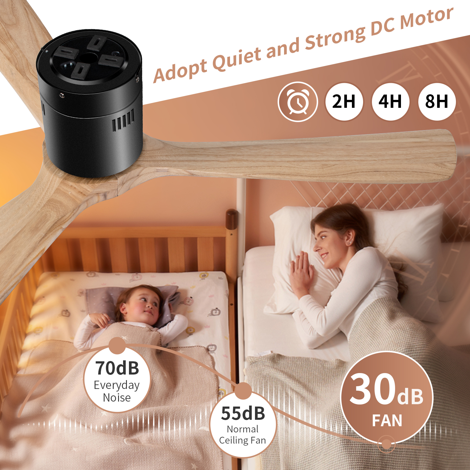 Ventiladores de techo con aspas de madera de color natural de 52 pulgadas con luces y control remoto