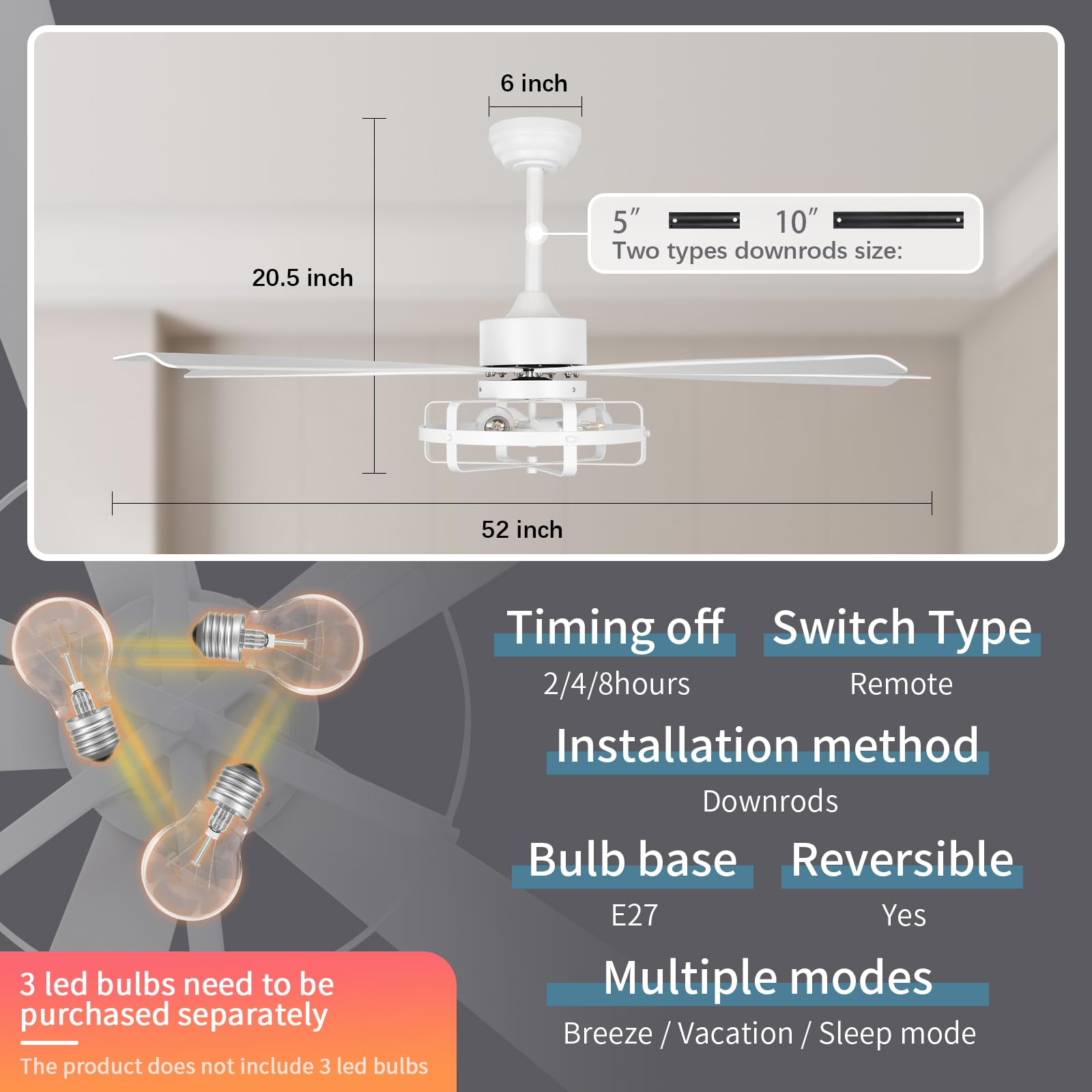Ventilador de techo de plástico blanco con mando a distancia