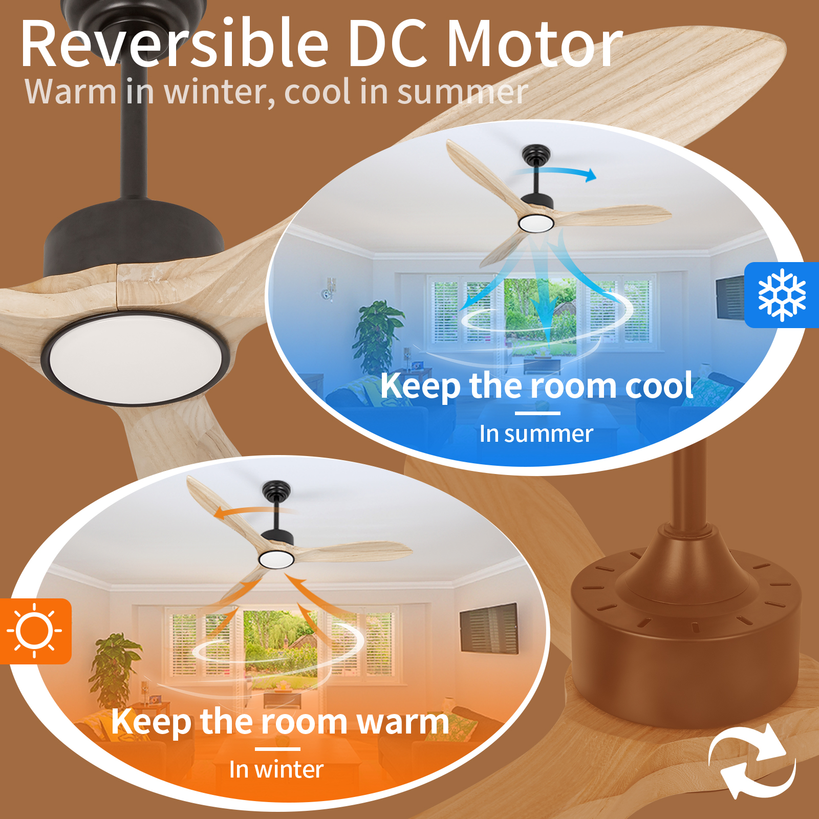 Ventiladores de techo para exteriores de madera LED de 52 pulgadas