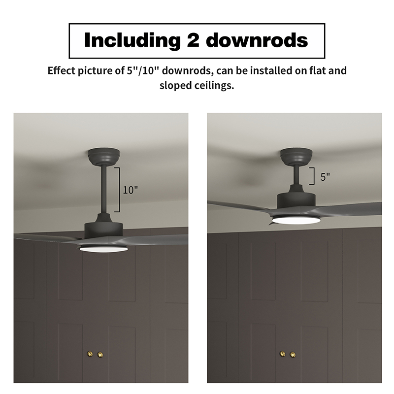 Ventiladores de techo negros de 52 pulgadas con control remoto de luces