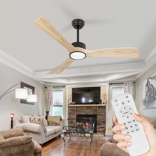 Ventiladores de techo de madera de 52 pulgadas con luces y control remoto