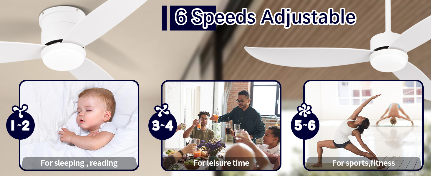 El ventilador tiene 6 velocidades para elegir y una luz LED regulable y ajustable.