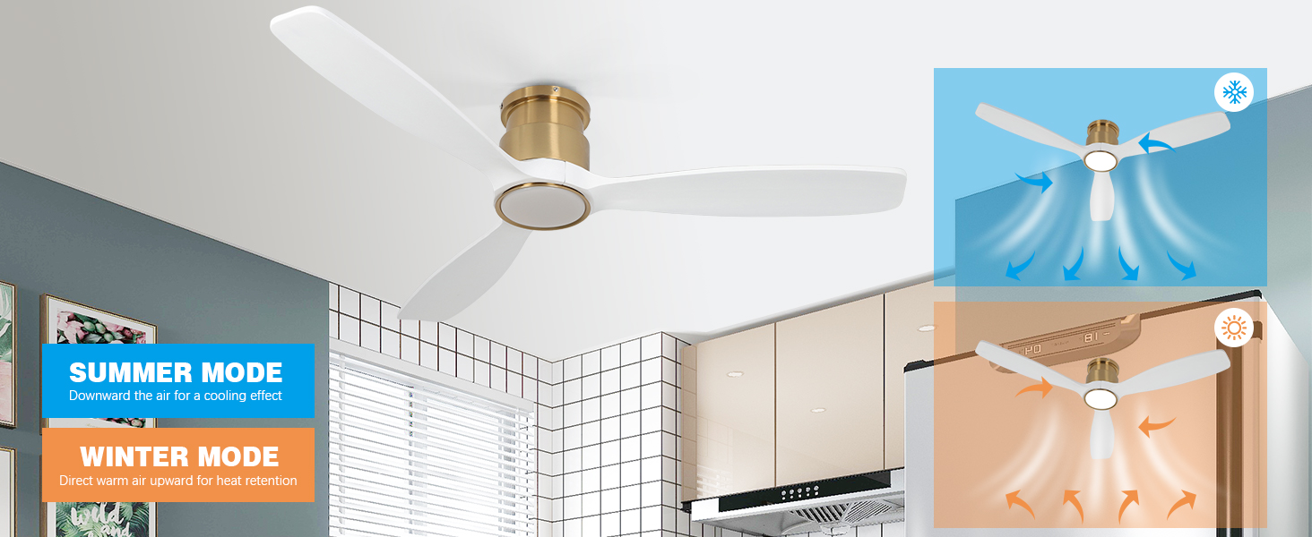 Ventilador de techo con circulación de aire frío y caliente.
