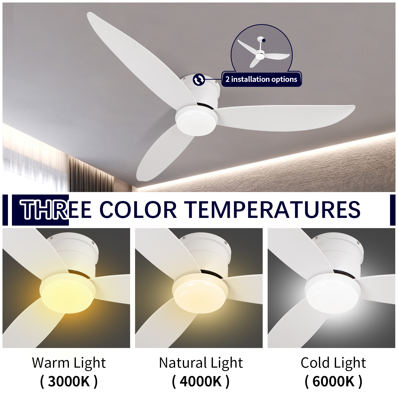 Fan de techo teledirigida moderna de las luces LED regulables de 52 pulgadas