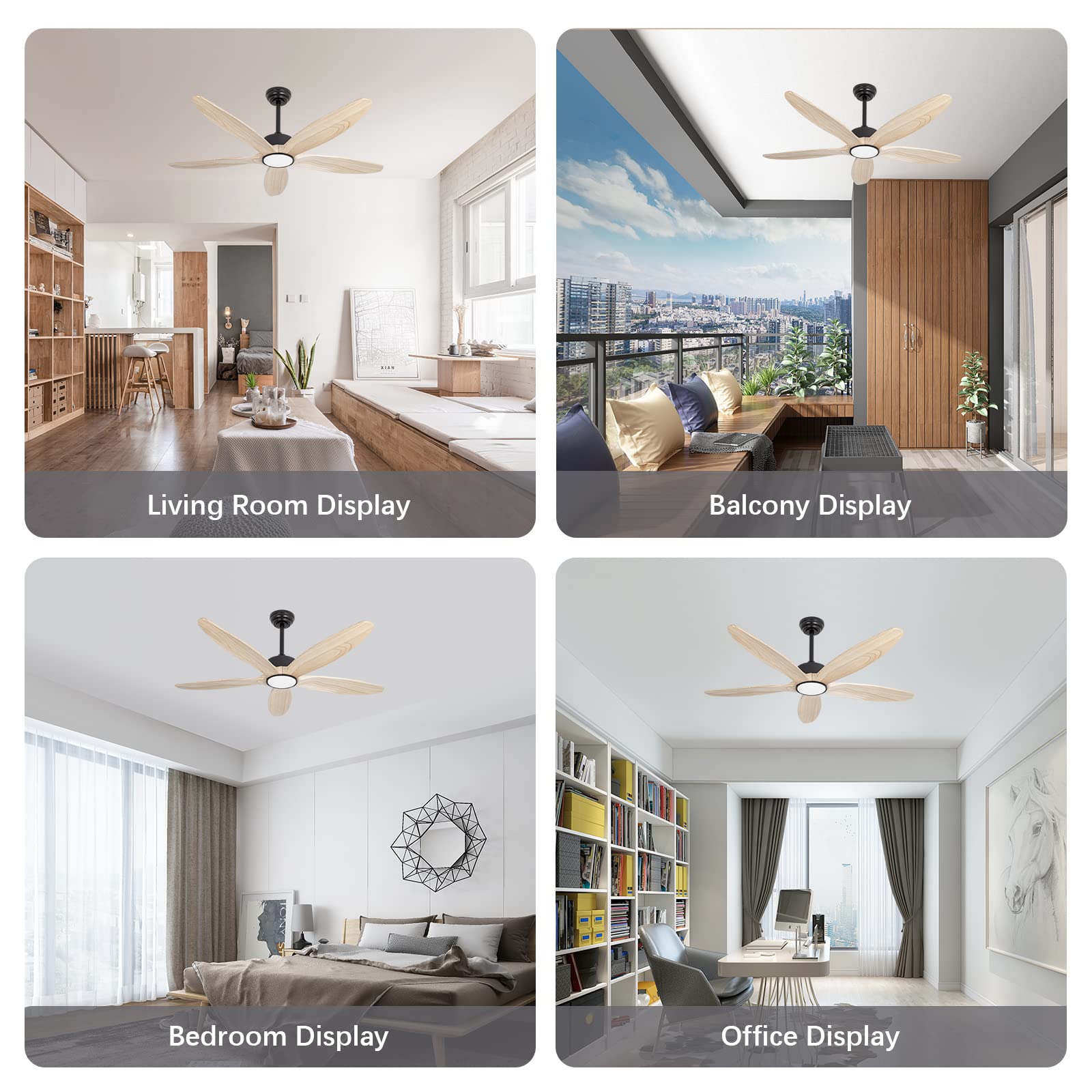 Ventilador de techo de 5 aspas de madera con luz y control remoto