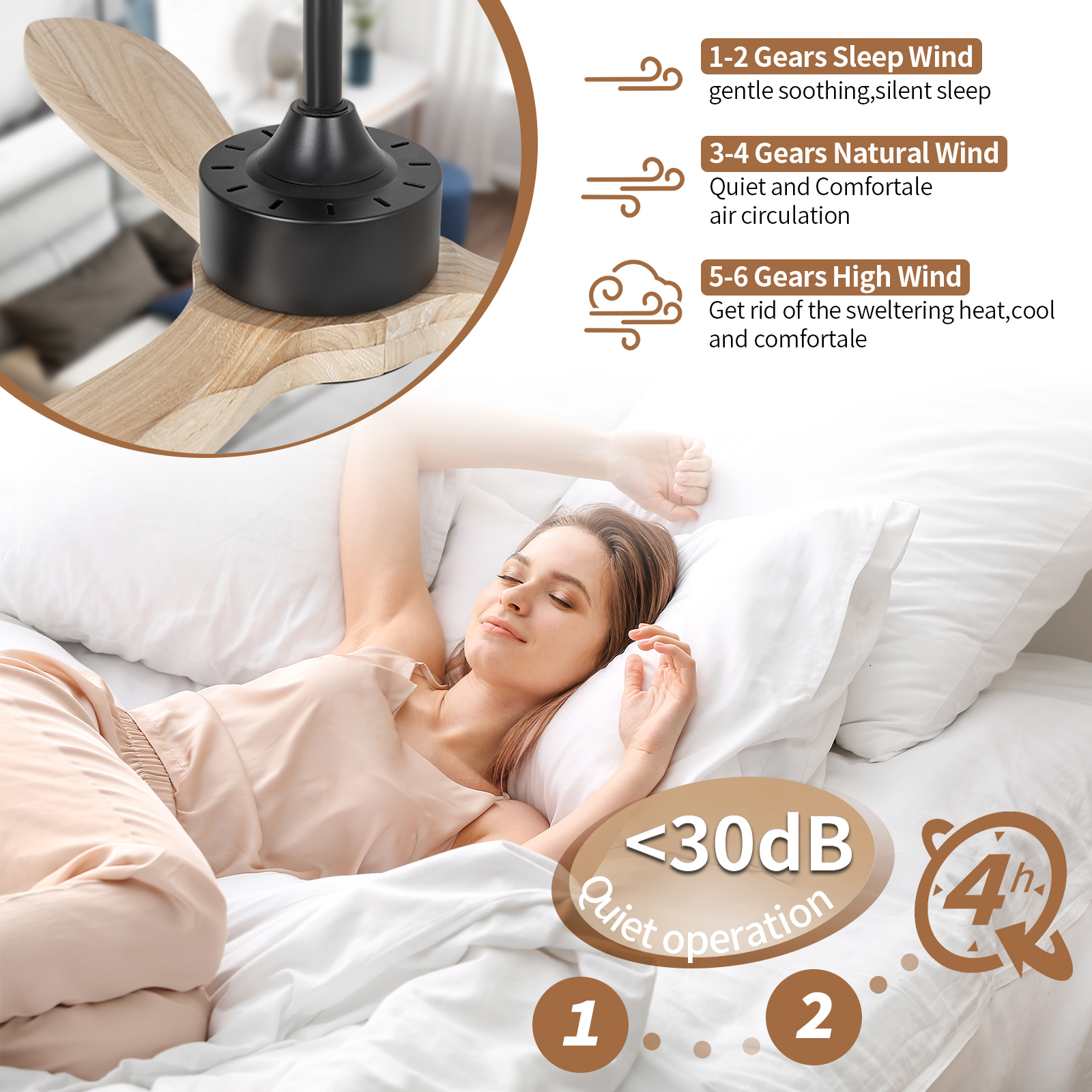 Ventiladores de techo para exteriores de madera LED de 52 pulgadas
