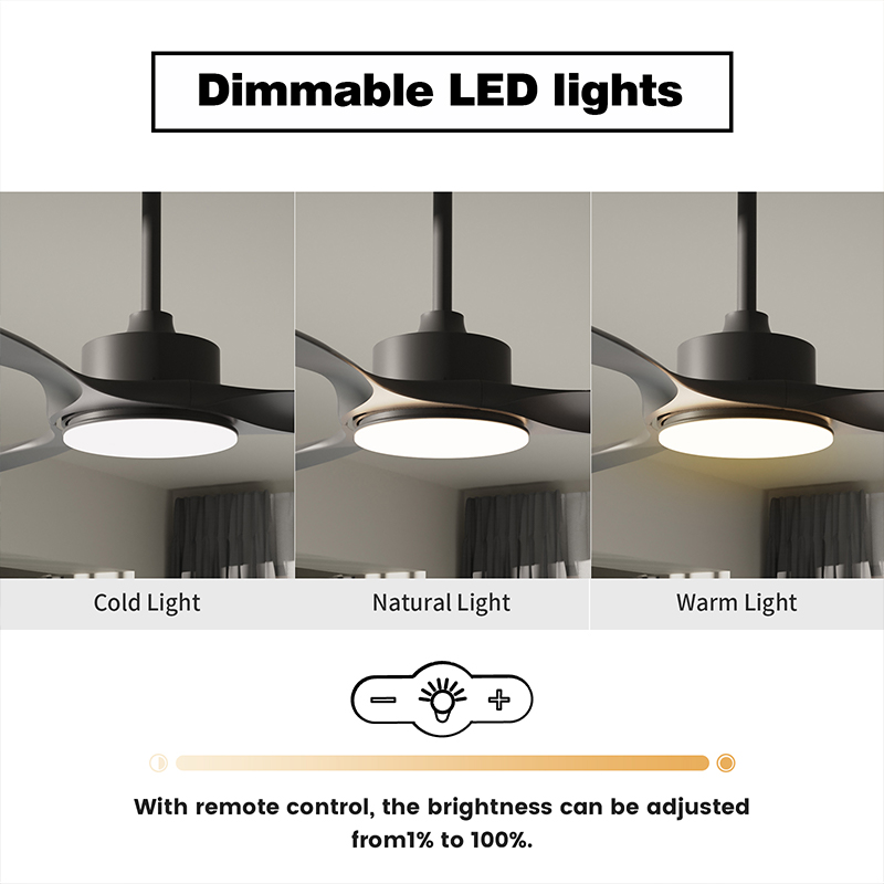 Ventiladores de techo negros de 52 pulgadas con control remoto de luces