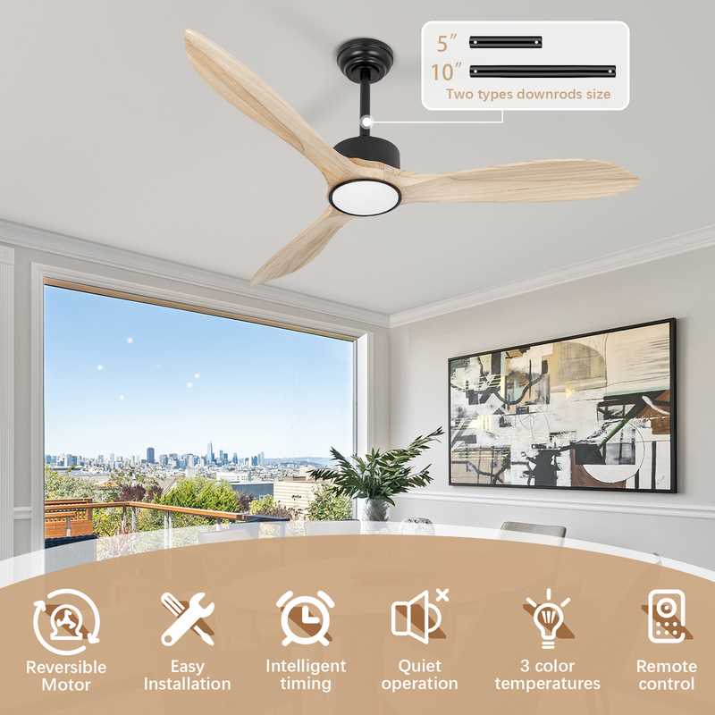 Ventiladores de techo para exteriores de madera LED de 52 pulgadas