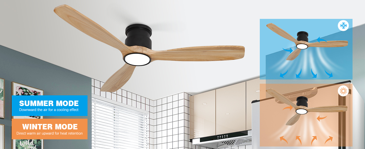 Ventilador de techo con circulación de aire frío y caliente.