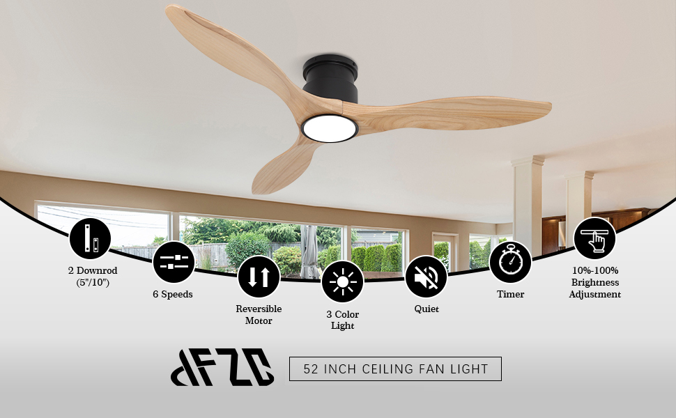Luz de ventilador de techo de madera.