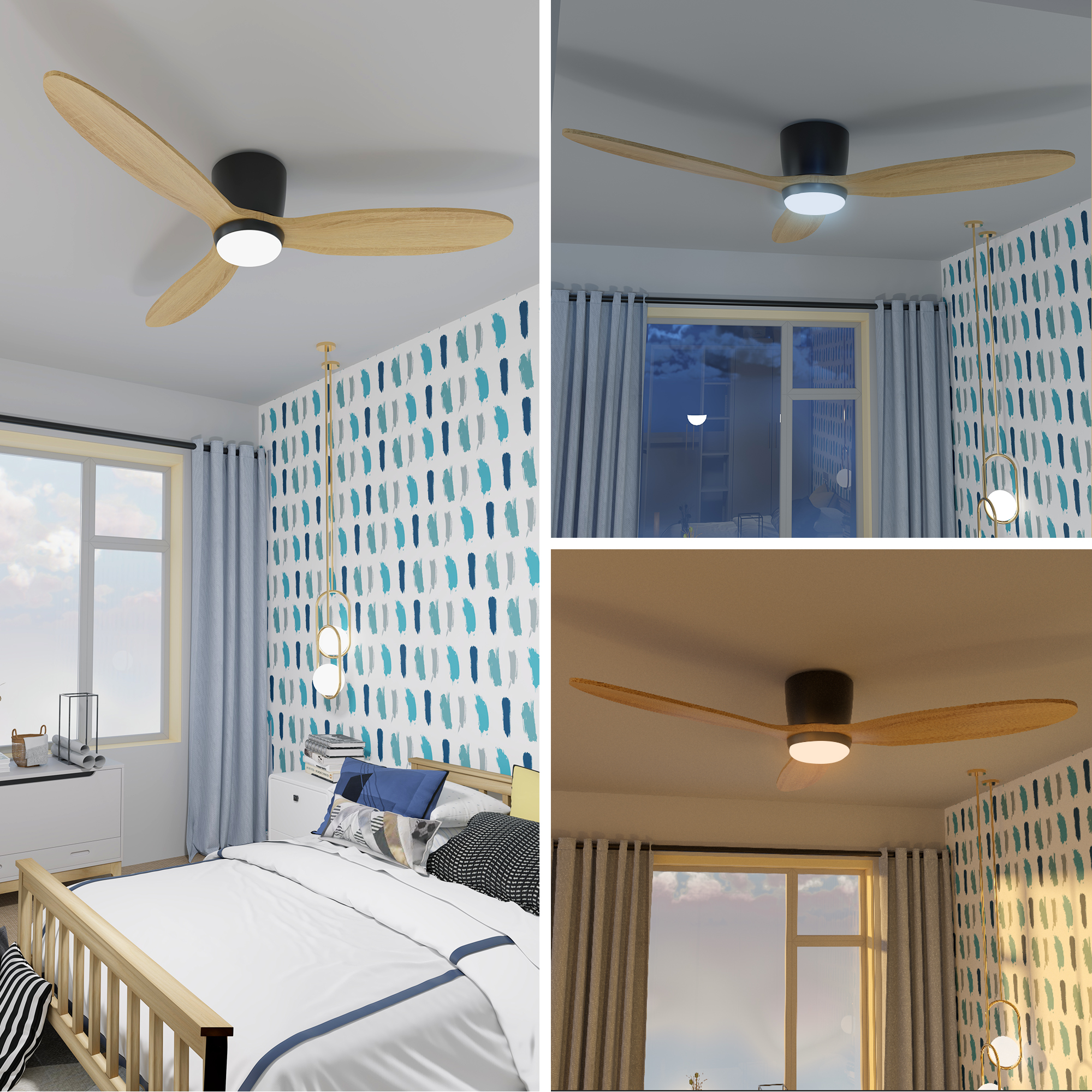 Ventilador de techo empotrado de perfil bajo de 52 pulgadas con luz