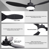 Ventiladores de techo negros de 52 pulgadas con control remoto de luces