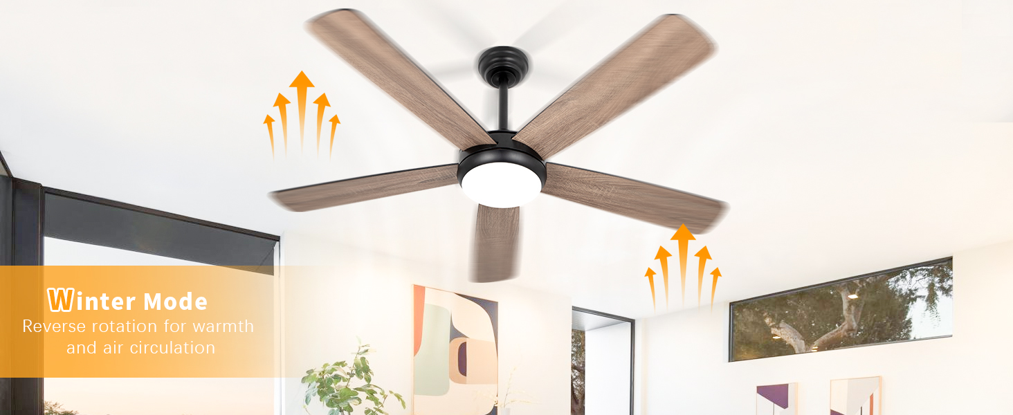 Ventilador de techo de madera con circulación de aire caliente.