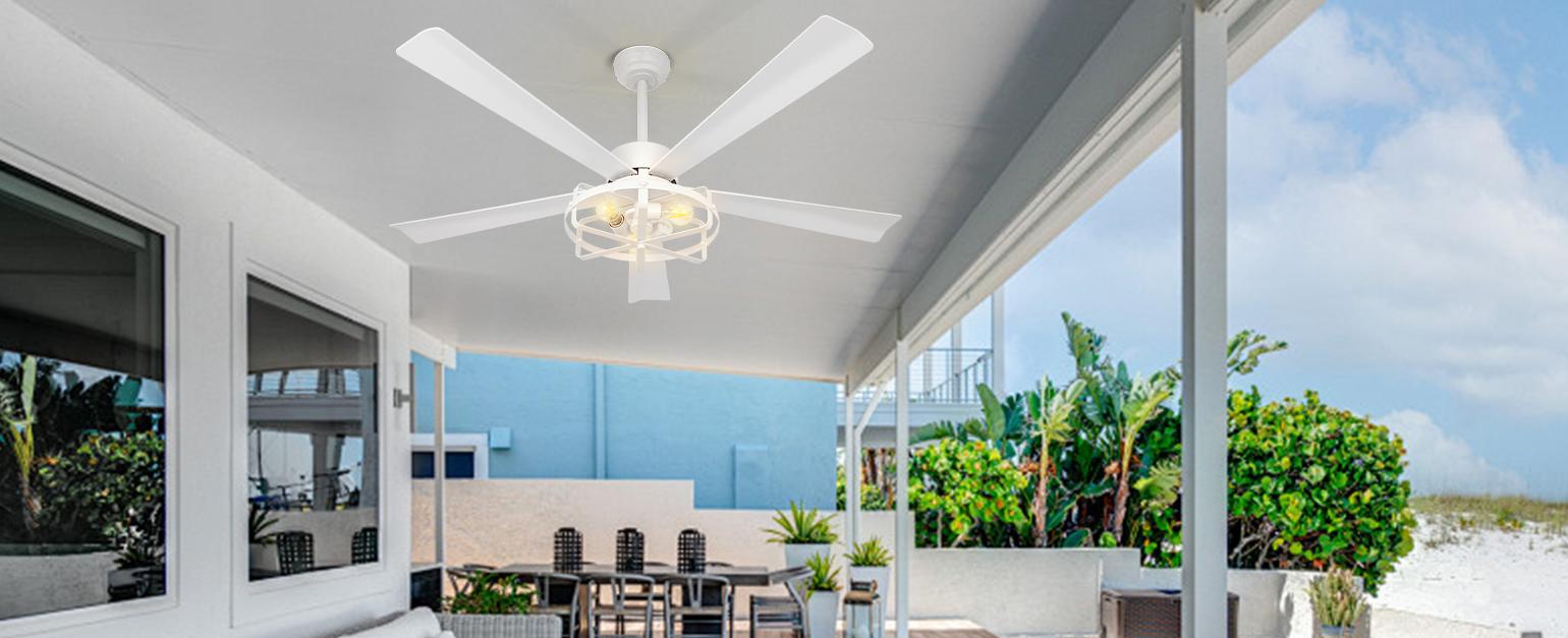 Escenarios de uso en exteriores con luz de ventilador de techo de plástico blanco