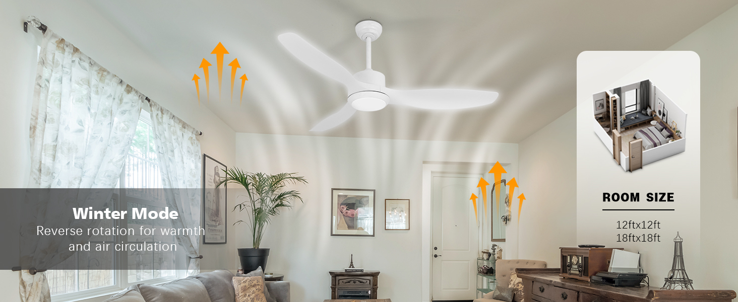 Ventilador de techo con circulación de aire caliente.