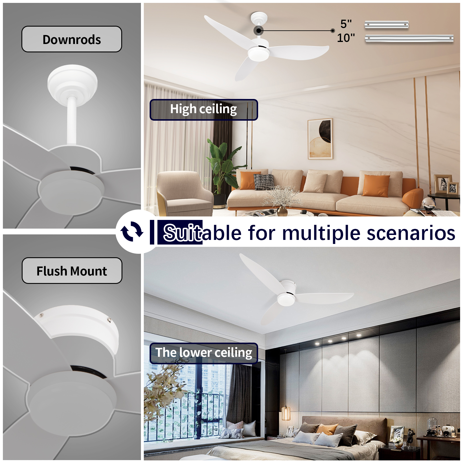 Fan de techo teledirigida moderna de las luces LED regulables de 52 pulgadas