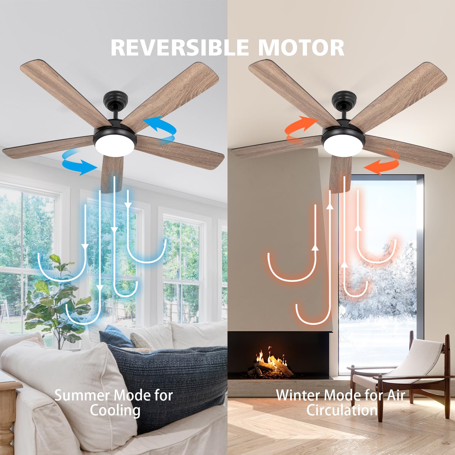Ventilador de techo con control remoto de 52 pulgadas y 5 aspas dobles