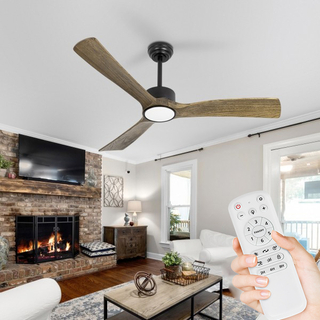 Ventiladores de techo con aspas de madera ámbar, luces y control remoto