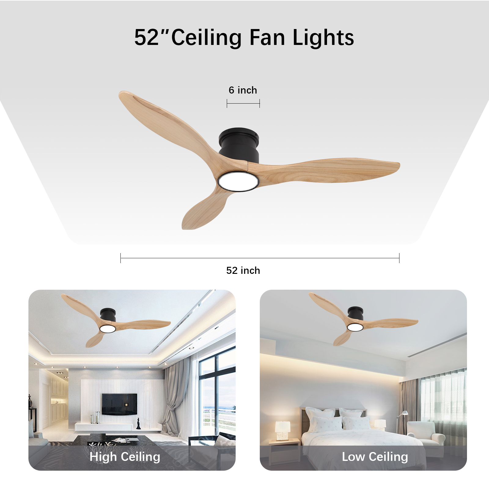 Luz de ventilador de techo de 52 pulgadas