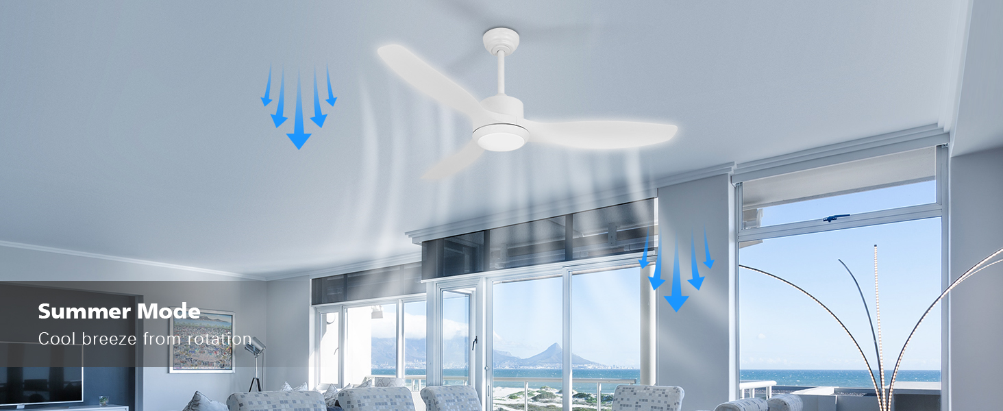 Ventilador de techo con circulación de aire frío.