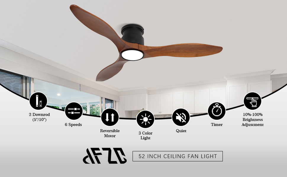 Luz de ventilador de techo de madera.