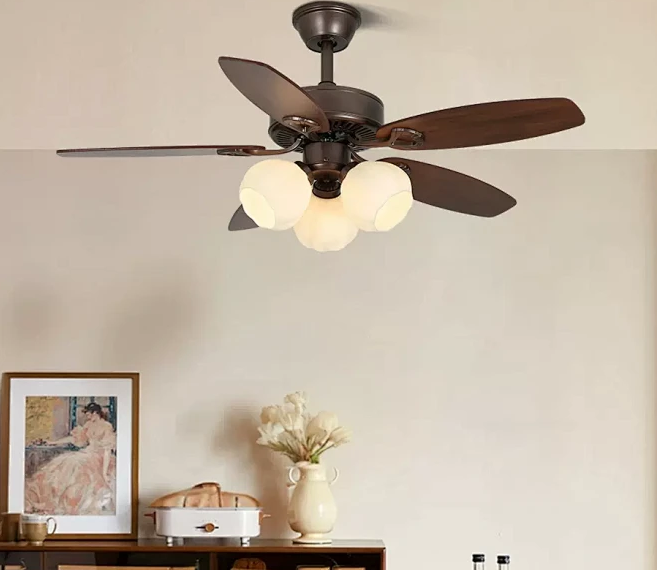 Luz de ventilador de techo vintage de madera