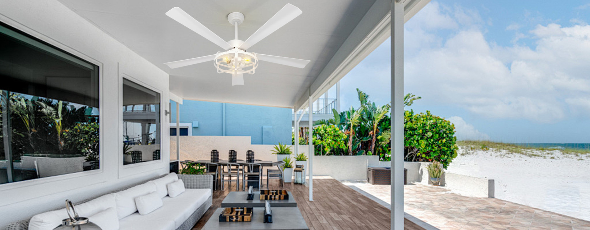  White ceiling fan light outdoor balcony use scene