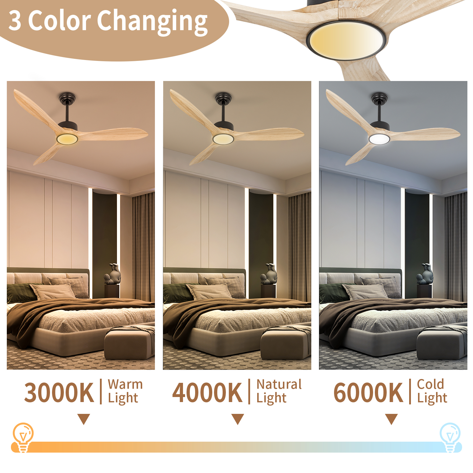 Ventiladores de techo para exteriores de madera LED de 52 pulgadas