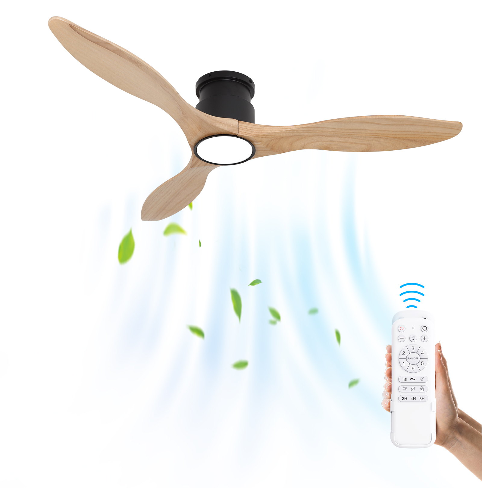 Ventilador de techo de montaje empotrado con luz de madera maciza de color de registro de 52 pulgadas 